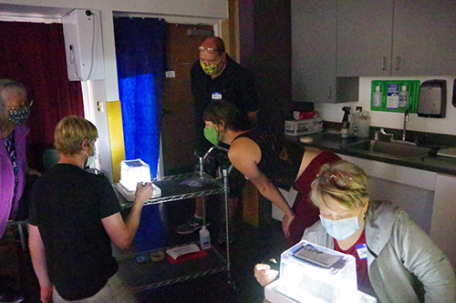 Teachers viewing particle tracks appearing in real time in a cloud chamber detector