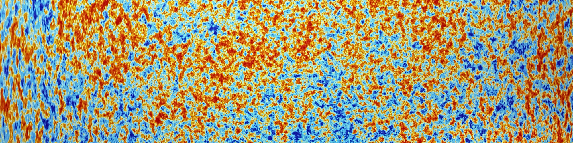 A depiction of the Cosmic Microwave Background, variegated orange and blue