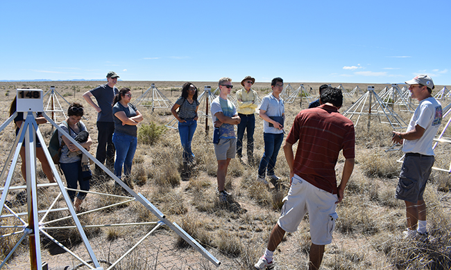 Greg Taylor lectures the REU group at the Long Wavelength Array near Soccorro, New Mexico