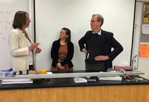 Physicist Sally Seidel, on left, met with science faculty members of Oregon Episcopal School, which serves pre-kindergarten through 12th grade students