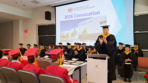 Richard Rand addresses the 2026 Physics and Astronomy Department convocation