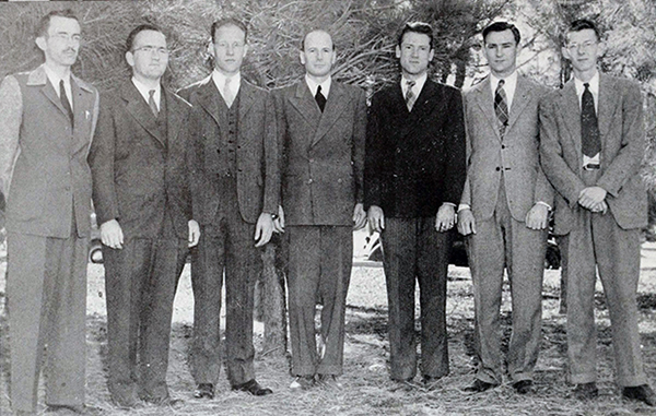 Faculty, Gerald Bowen, Raymond Grenchik, John Breiland, Victor Regener, Norris Nereson, Frederick Martens, Richard Runge, from the 1947 UNM Mirage